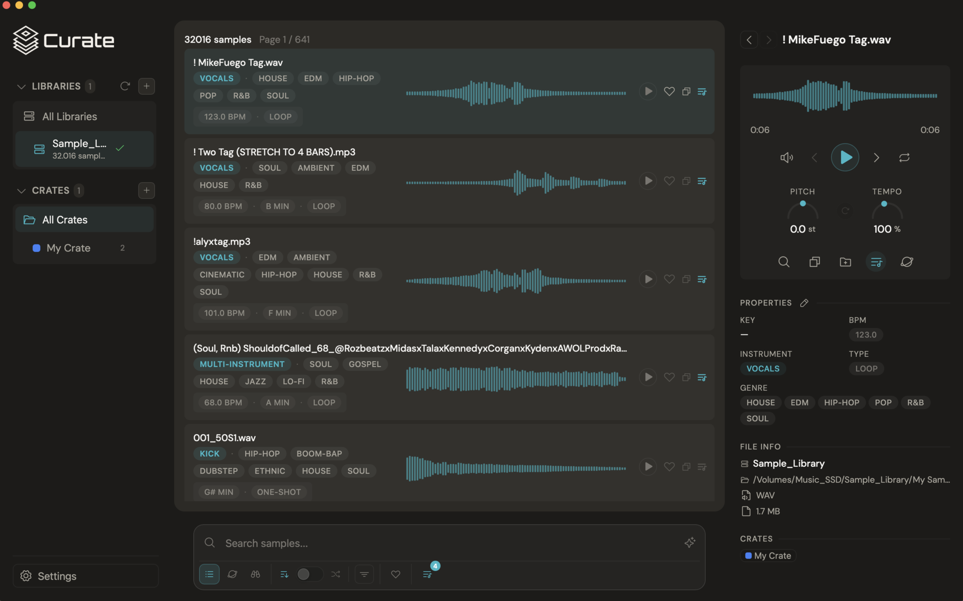 Curate Sample Manager - Dark Mode