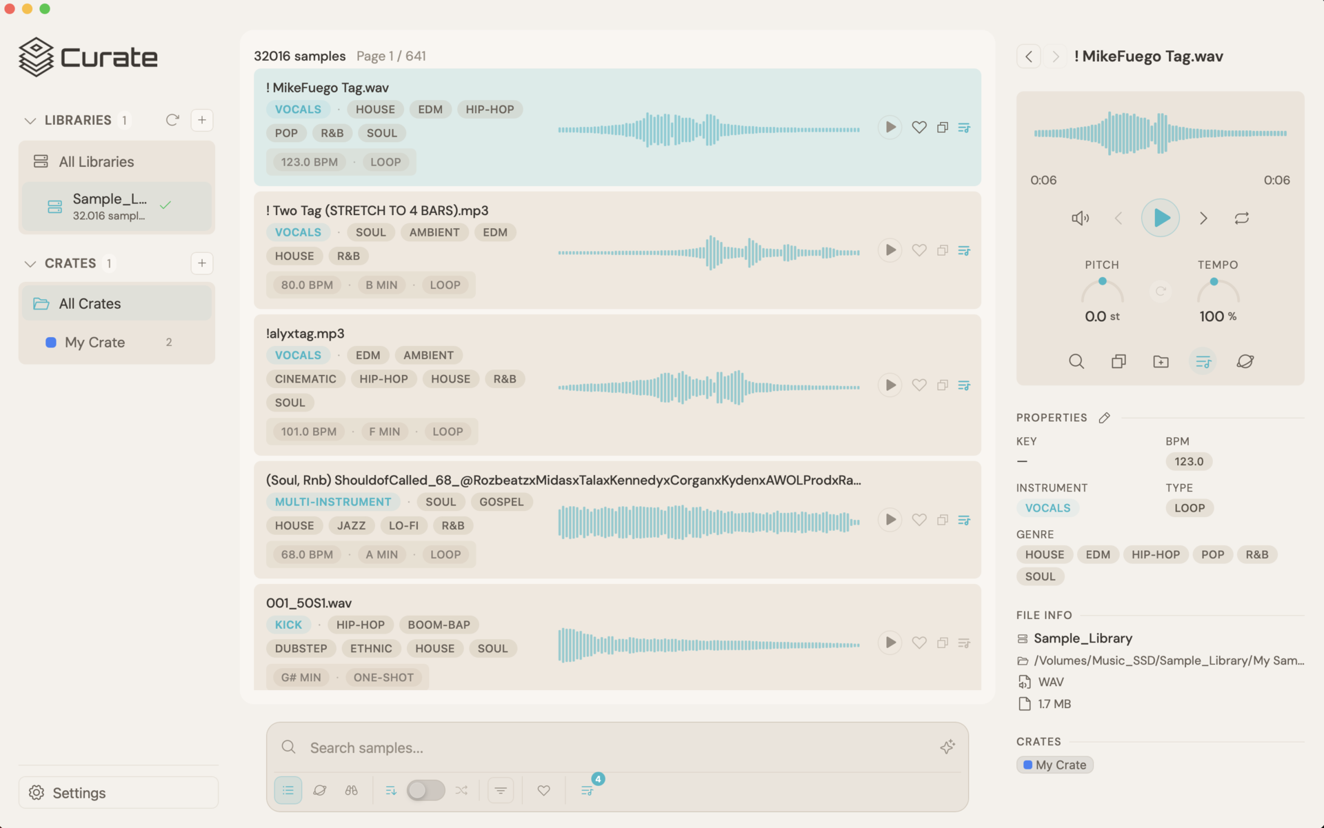 Curate Sample Manager - Light Mode